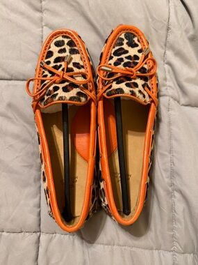 Peter Millar Leopard Print Orange Trim Women's Driving Loafers